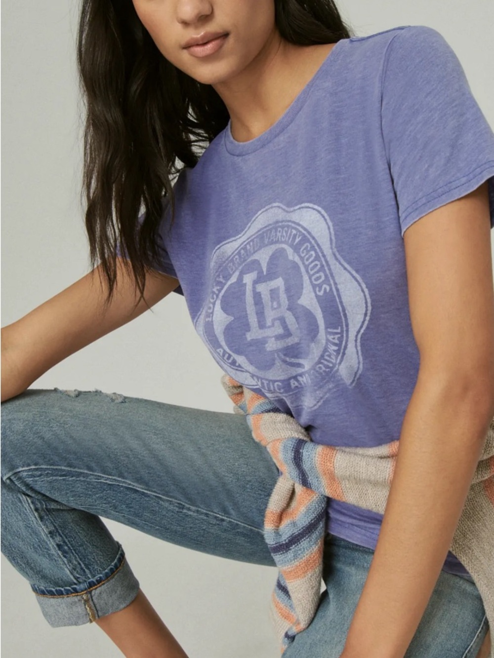 Lucky Brand Lavender Crewneck Tee with Faded Graphic